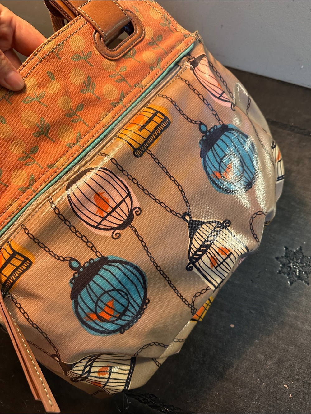 Fossil Printed Birdcage Bag in Tan and Orange - Picture 9 of 14